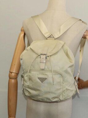 PRADA Backpack Nylon Beige Silver
